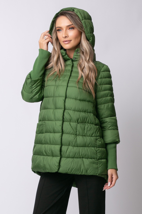 Geaca Mara verde din fâș matlasată cu glugă [5]