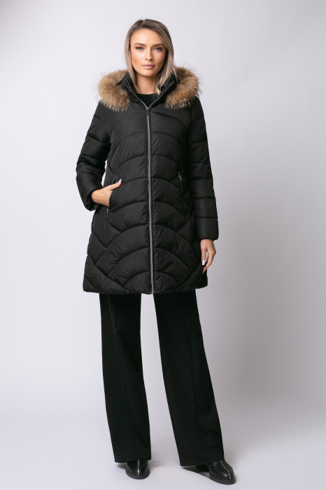 Geacă neagră de iarnă cu blană [5]