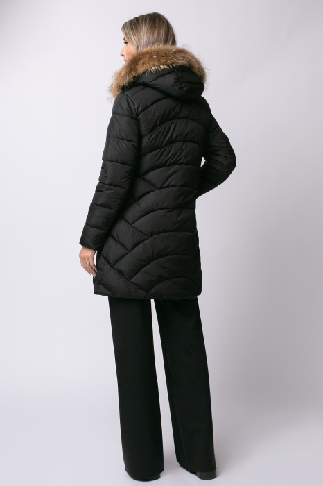 Geacă neagră de iarnă cu blană [6]