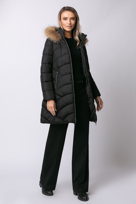 Geacă neagră de iarnă cu blană [2]