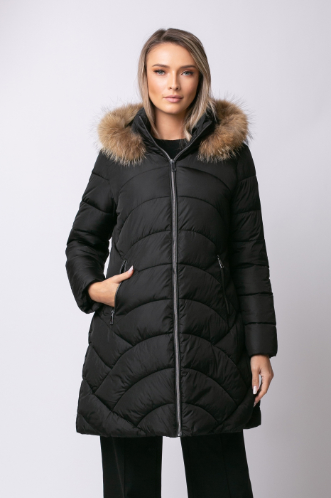 Geacă neagră de iarnă cu blană [1]