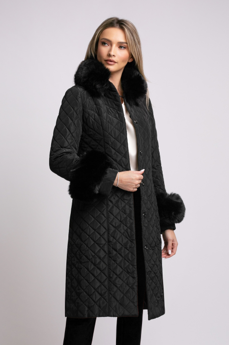 Geacă neagră matlasată cu blană detașabilă la guler și mâneci [7]