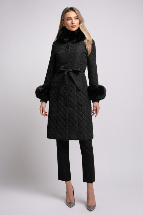 Geacă neagră matlasată cu blană detașabilă la guler și mâneci [5]