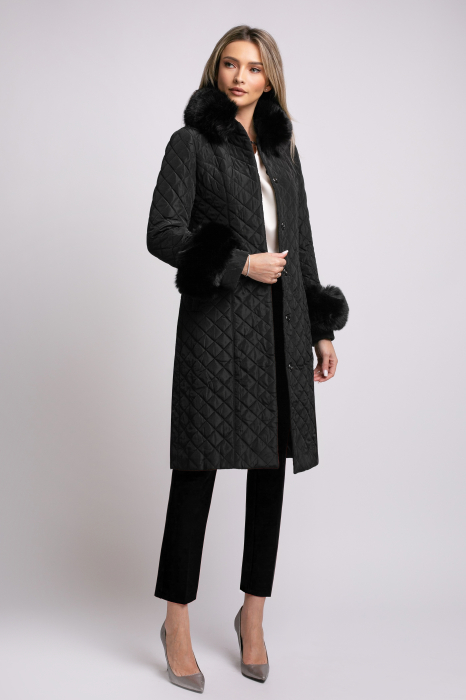 Geacă neagră matlasată cu blană detașabilă la guler și mâneci [2]