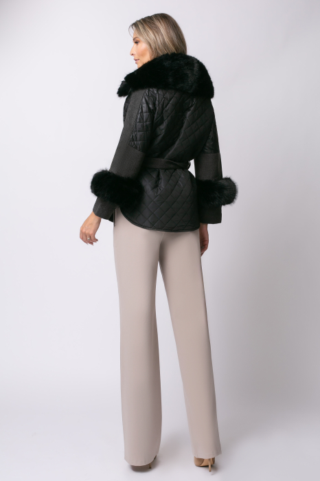 Geacă neagră over size din fâș cu blană detașabilă [6]