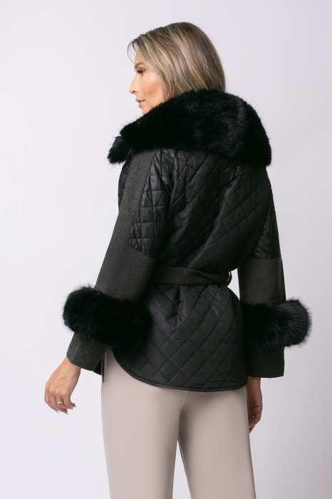 Geacă neagră over size din fâș cu blană detașabilă [3]