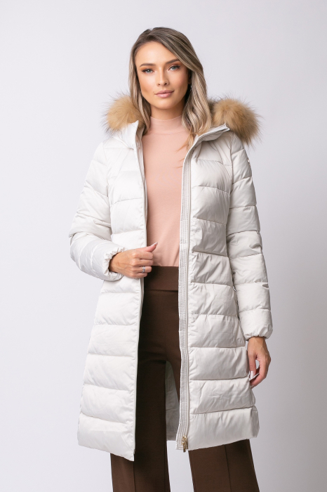 Geacă Rafaela MADZERINI albă de iarnă, impermeabilă cu blană naturală [2]