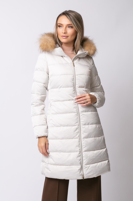 Geacă Rafaela MADZERINI albă de iarnă, impermeabilă cu blană naturală [1]