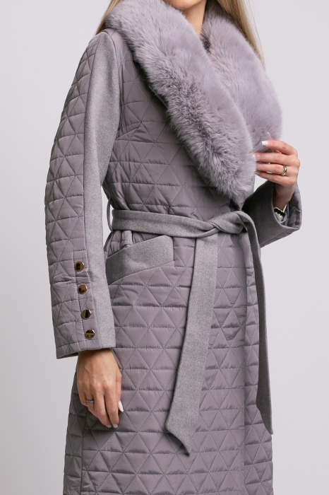 Geacă Sena gri din fâș cu guler detașabil din blană [5]