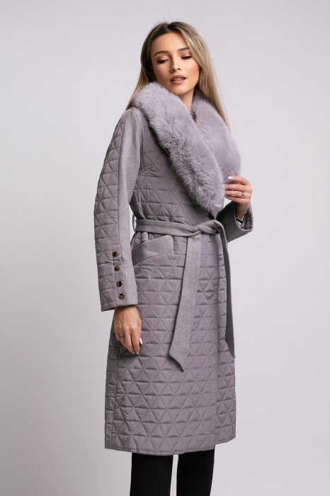 Geacă Sena gri din fâș cu guler detașabil din blană [7]