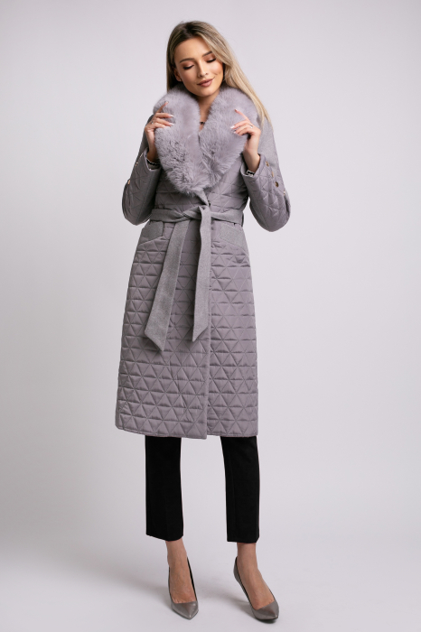Geacă Sena gri din fâș cu guler detașabil din blană [6]