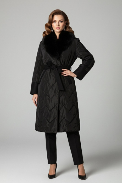 Geacă Viada neagră accesorizată cu guler din blană naturală detașabilă [4]