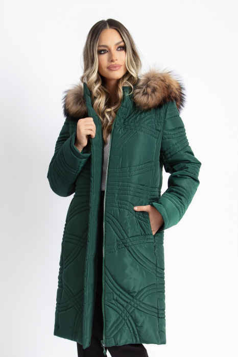 Geacă Viada verde accesorizată cu blană naturală [4]
