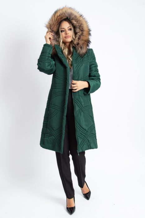 Geacă Viada verde accesorizată cu blană naturală [2]
