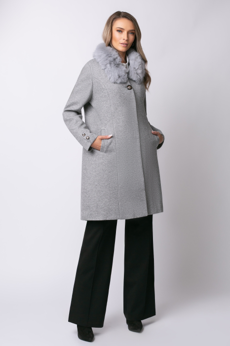 Haină gri mărime mare cu blană la guler [2]