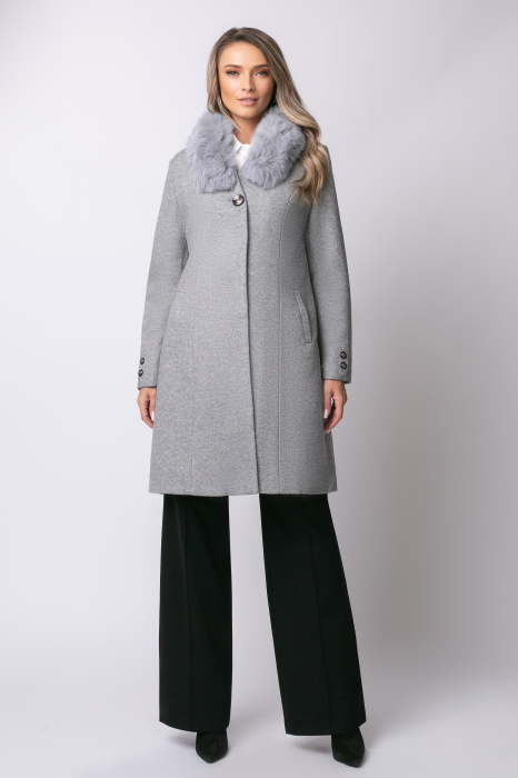 Haină gri mărime mare cu blană la guler [5]