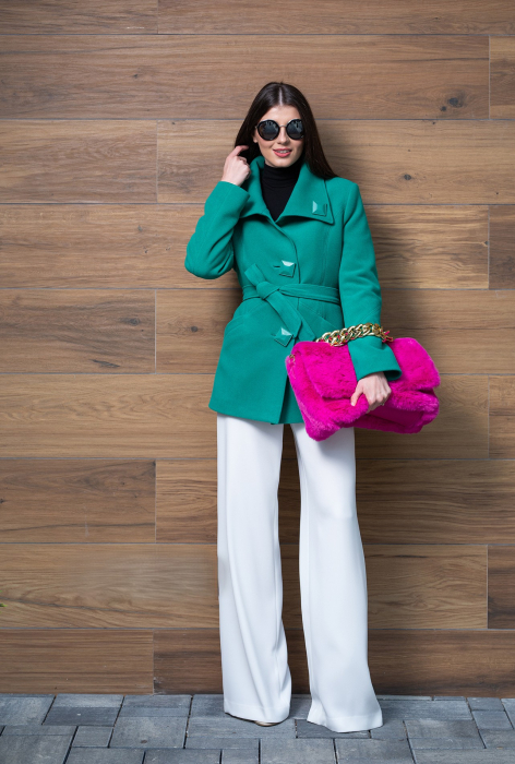 Haină Moni verde mentă din lână încheiată în nasturi [2]