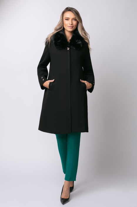 Haină neagră mărime mare cu blană la guler [7]