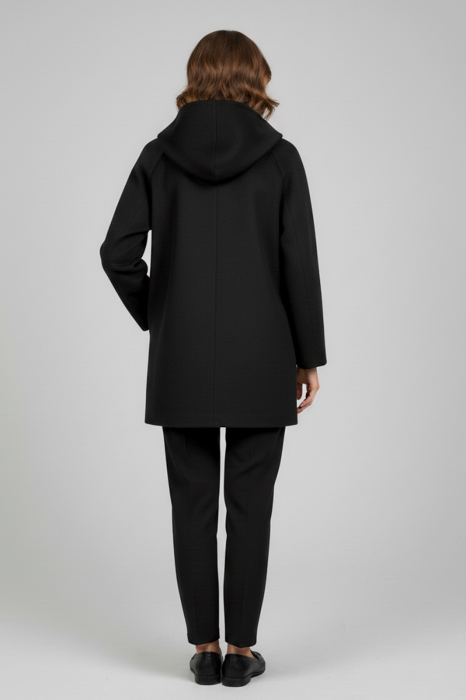 Haină scurtă Viada neagră din lână cu glugă [3]