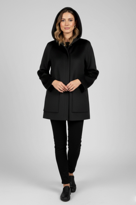 Haină scurtă Viada neagră din lână cu glugă [4]