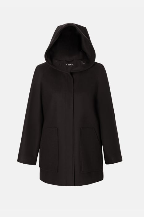 Haină scurtă Viada neagră din lână cu glugă [2]