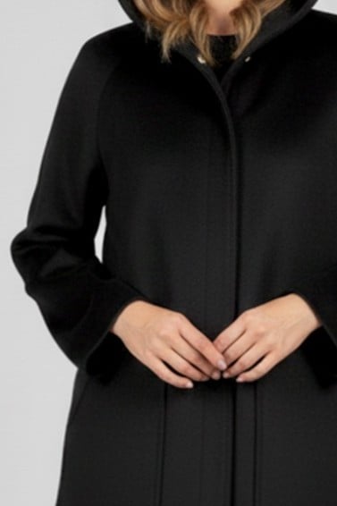 Haină scurtă Viada neagră din lână cu glugă [5]