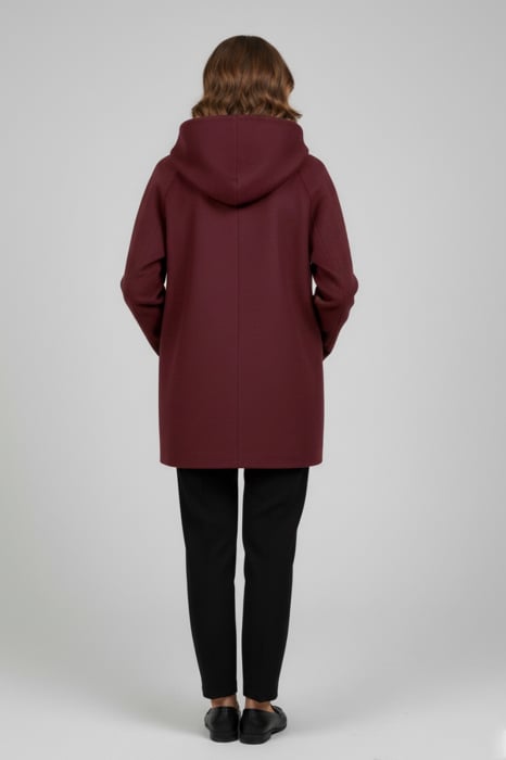 Haină scurtă Viada bordo din lână cu glugă [3]