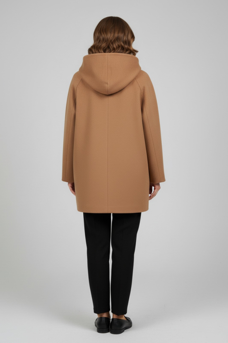 Haină scurtă Viada bej din lână cu glugă [3]