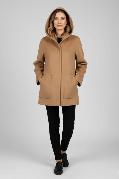 Haină scurtă Viada bej din lână cu glugă [4]