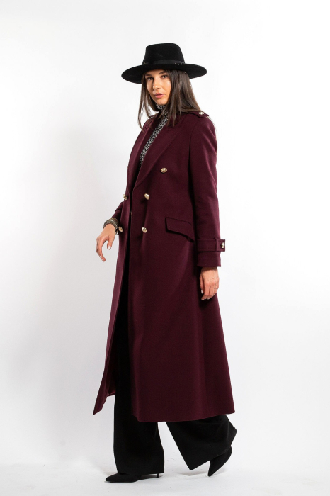 Palton SENTIERRI burgund din lână cu rever [2]