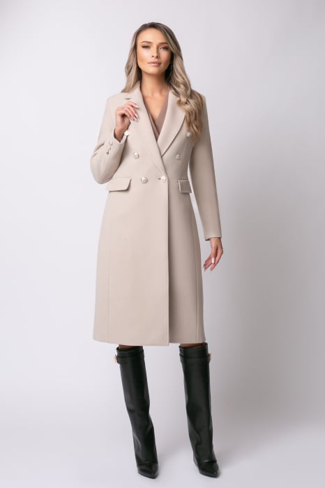 Palton Alis bej din lână cu rever [7]