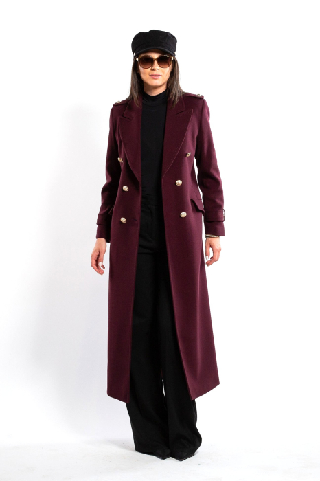 Palton SENTIERRI burgund din lână cu rever [5]