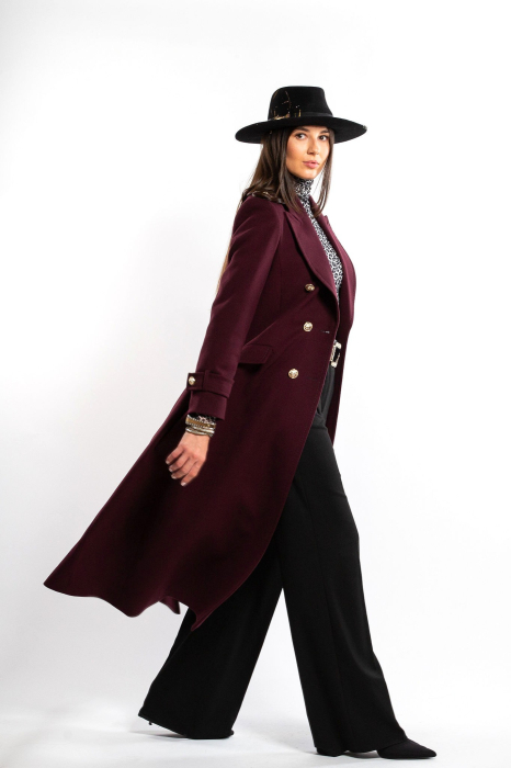 Palton SENTIERRI burgund din lână cu rever [3]