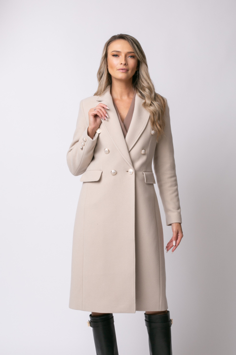 Palton Alis bej din lână cu rever [7]