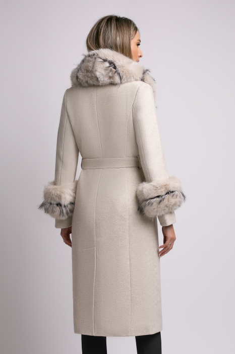 Palton bej din lână cu blană detașabilă la guler și mâneci [4]