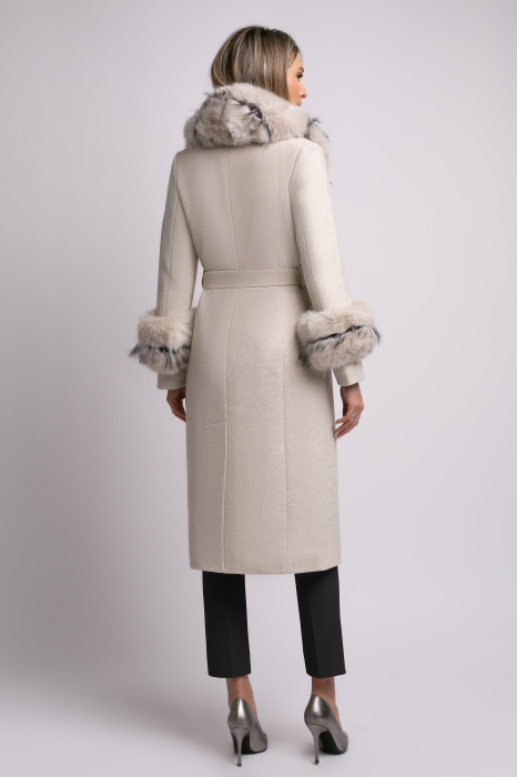Palton bej din lână cu blană detașabilă la guler și mâneci [10]