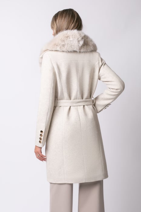 Palton bej din lână cu blană la guler [3]