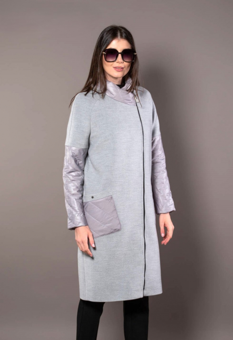 Palton Brenda gri din lână accesorizată cu fâș [3]