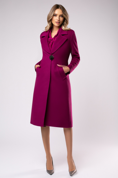 Palton Carmina din lână fucsia cu rever [8]