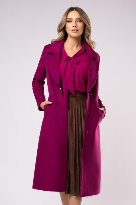 Palton Carmina din lână fucsia cu rever [6]
