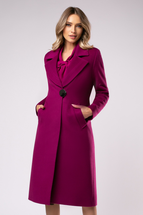 Palton Carmina din lână fucsia cu rever [3]