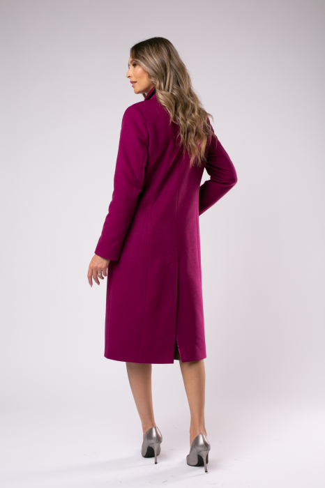 Palton Carmina din lână fucsia cu rever [4]