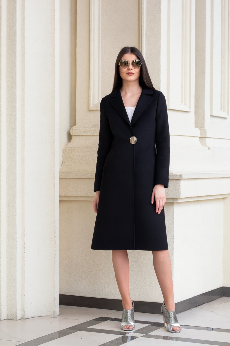 Palton Carmina din lână negru cu rever [3]