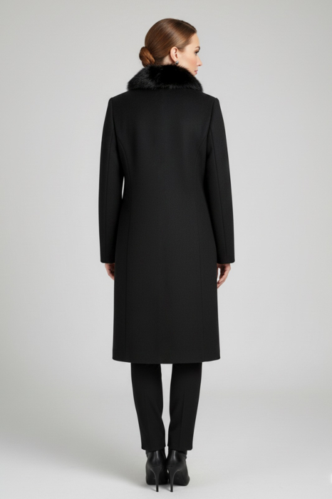 Palton Viada negru din lână cu guler detașabil din blană naturală [2]