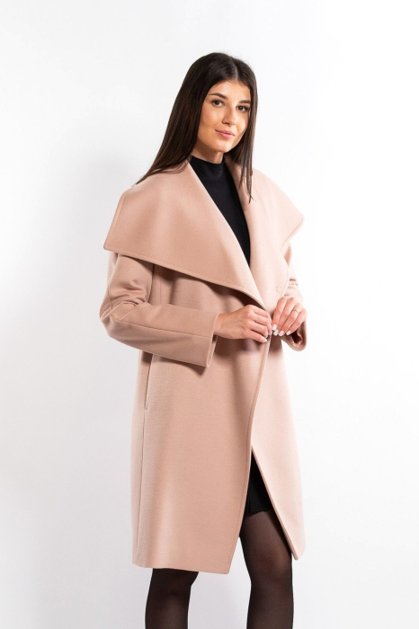 Palton SENTIERRI roz pudră din lână cu guler asimetric [6]