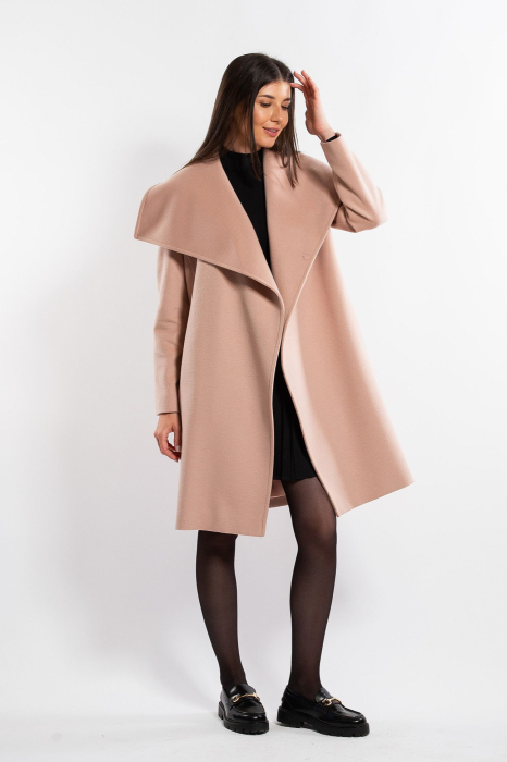 Palton SENTIERRI roz pudră din lână cu guler asimetric [4]