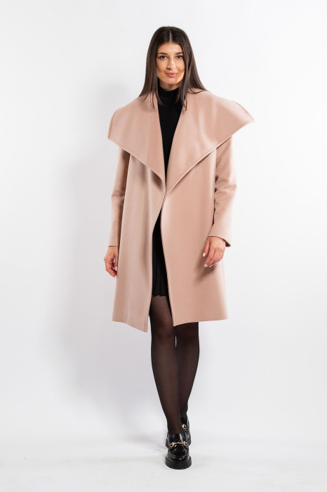 Palton SENTIERRI roz pudră din lână cu guler asimetric [3]