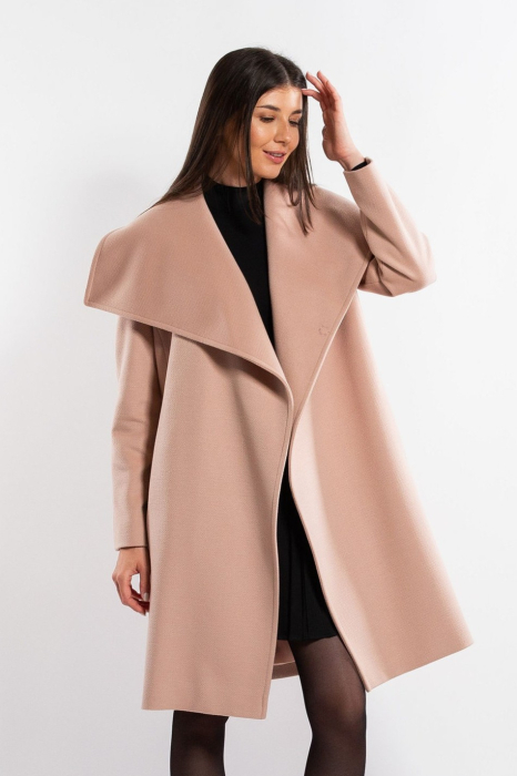 Palton SENTIERRI roz pudră din lână cu guler asimetric [2]