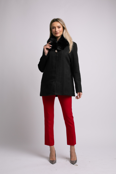 Palton negru mărime mare accesorizat cu blană detașabilă la guler [2]