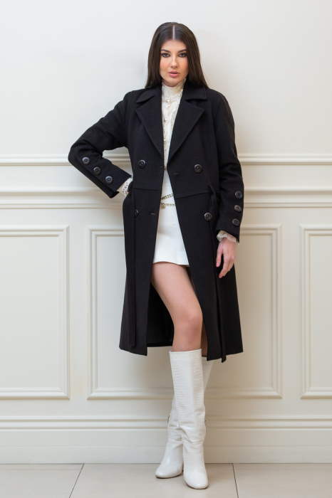 Palton Luana negru lung din lână [2]